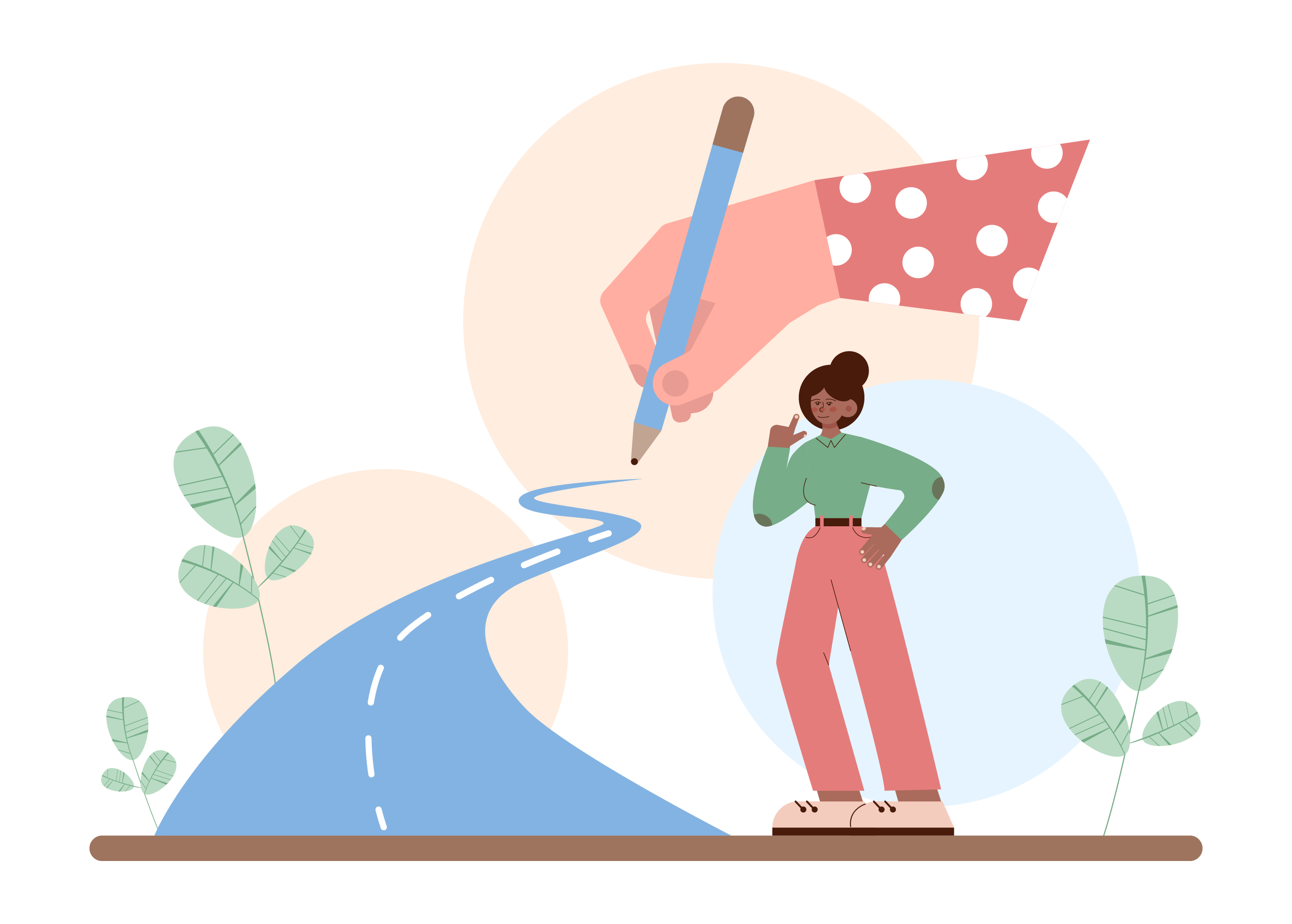 Illustration d'un chemin tracé grâce aux choix d'un protagoniste, exprimant l'utilité de l'accompagnement au sens de la vie et du travail avec Elodie Sigaud-Chauvin.